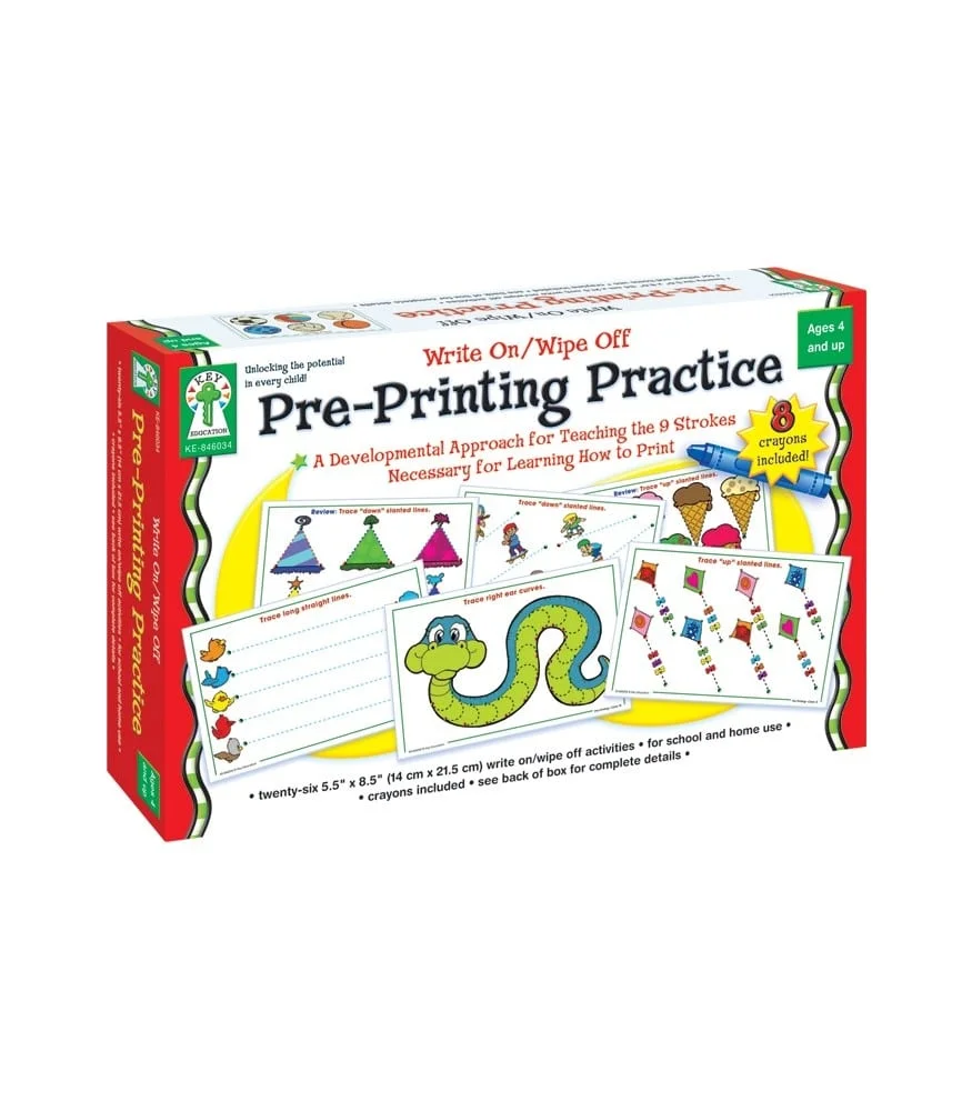 A box of pre-printing practice with a snake and caterpillar.