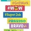 A bunch of stickers that are on top of each other