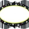 A black and white frame with circles around it.
