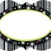 A black and white frame with circles around it.