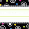 A black and white background with colorful circles.