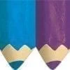 Two pencils with a blue and purple one.