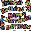 A bunch of different colored happy birthday stickers