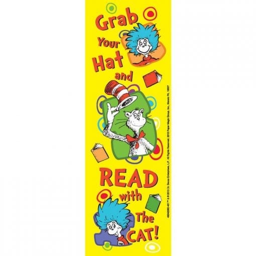 Dr. Seuss Grab Your Hat Bookmarks, grab your hat and read with the cat bookmark.