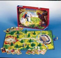A board game with trees and cards on it.
