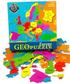 A colorful map of europe with the names of all countries.