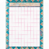 A blank board with pink and blue borders