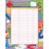 A large sheet of paper with school supplies on it.