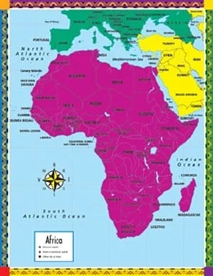 A map of africa with the names of all countries.