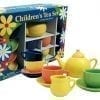 A box of children 's tea set with cups and saucers.