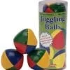 A tube of juggling balls with three different colors.