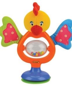 A toy chicken with a mirror in its head.