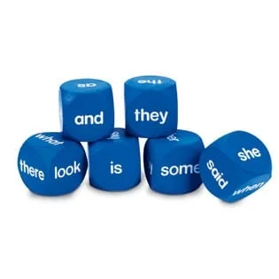 Blue word dice with sight words