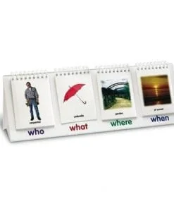 A flip book with pictures of people and words.