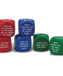 A set of six dice with different quotes on each side.