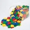 A tub of colored foam blocks in a container.