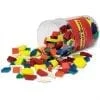 A tub of colored blocks spilling out onto the floor.