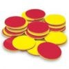 A pile of red and yellow counters on top of each other.