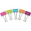 A row of different colored binder clips with the word " chevron ".