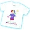 A white t-shirt with a drawing of a boy.