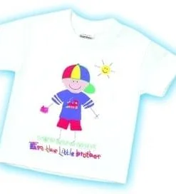 A white t-shirt with a drawing of a boy.