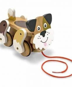 A Playful Puppy Pull Toy with a rope attached to it.