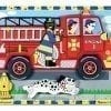 A fire truck with dalmatian dog on the side of it.