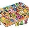 A wooden puzzle with letters and numbers on it.