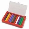 A box of wax crayons in different colors.