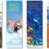 A series of four bookmarks with different images.