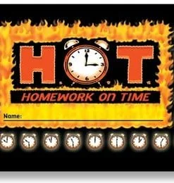 A hot homework on time sign with flames