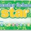 A sunday school star sign with stars on it.