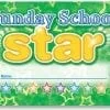 A sunday school star sign with stars on it.