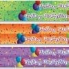 A set of three birthday banners with balloons.