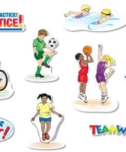 A set of different sports stickers with children.