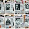 A bunch of newspaper clippings with people on them