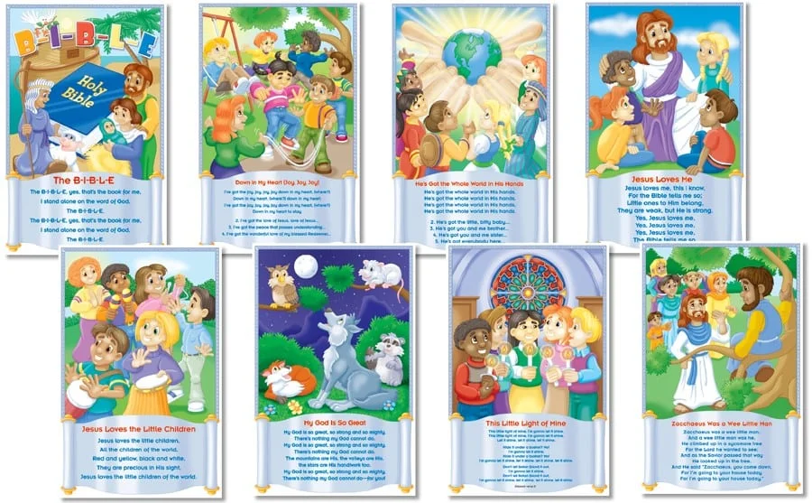 A series of pictures with the names of each character.