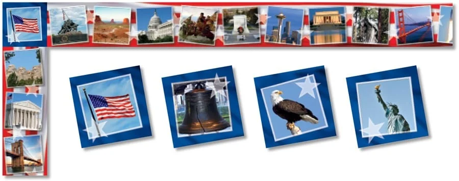 A picture of the american flag and other patriotic images.