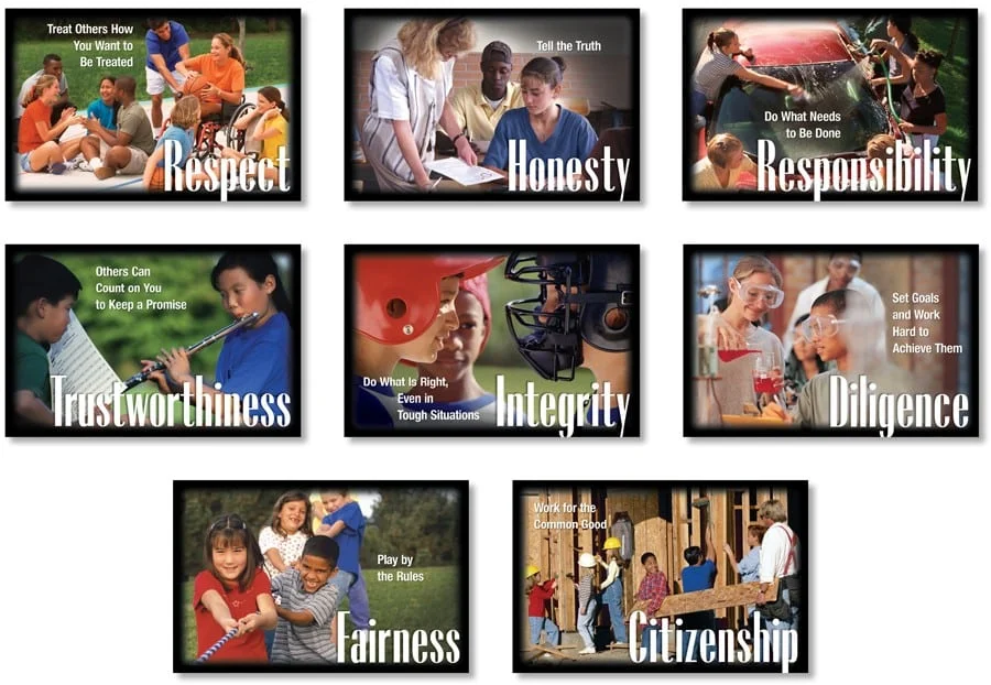 A series of pictures with the words " respect ," " honesty ", and " fairness ".