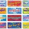 A series of colorful stickers with motivational messages.