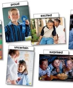 A group of children with different expressions on them.