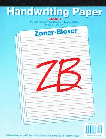 Grade 3 Handwriting Paper Pad Zaner-Bloser
