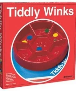 A tiddly winks game box with the game in it.