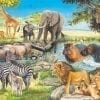 A painting of many different animals in the wild.