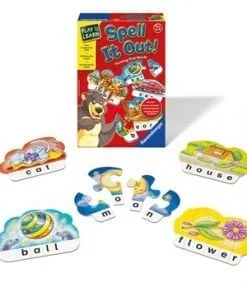 A red box with a bunch of puzzles on it