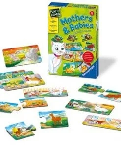 A game of matching cards with animals and their babies.