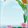 A note pad with a frog and water lilies.