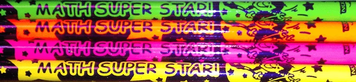 A close up of four pencils with the words " super starli ".