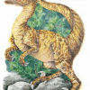 A painting of an animal with long legs