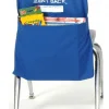 A blue seat sack with some books in it